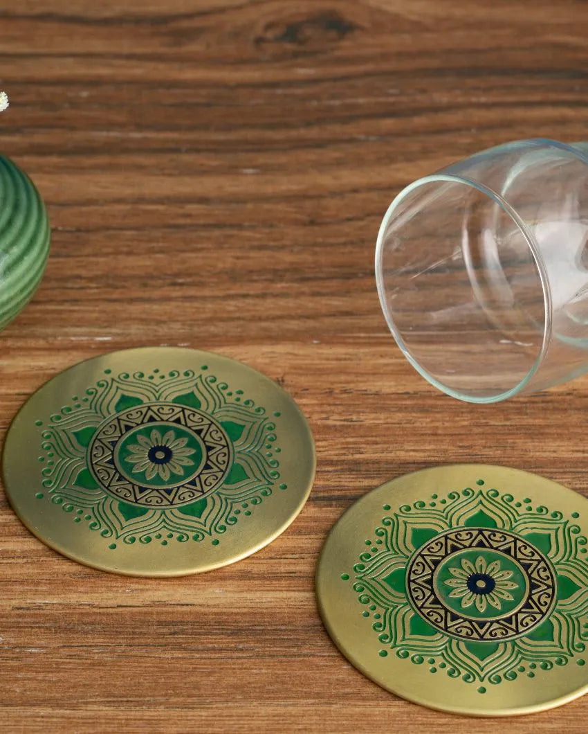 Utsav Brass Coaster | Set of 2 Green