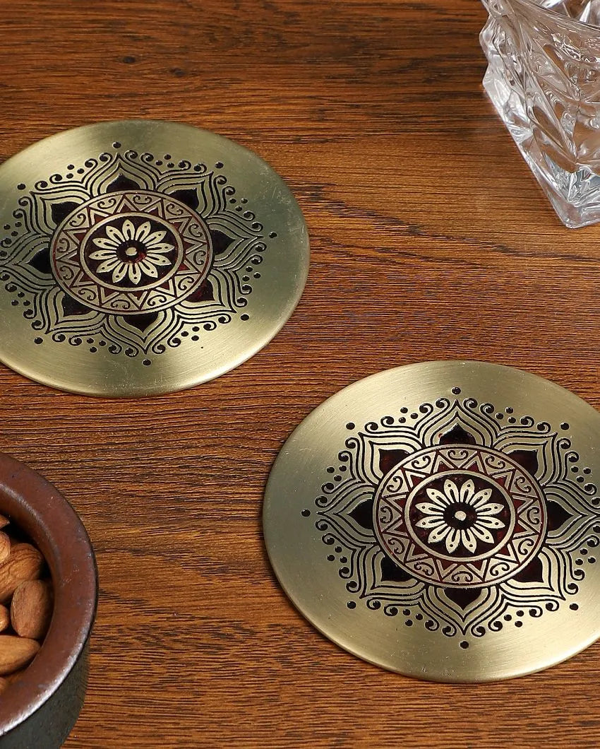 Utsav Brass Coaster | Set of 2 Maroon