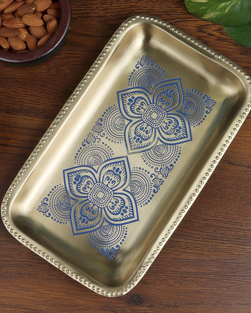 Dohar Brass Rectangular Tray Blue