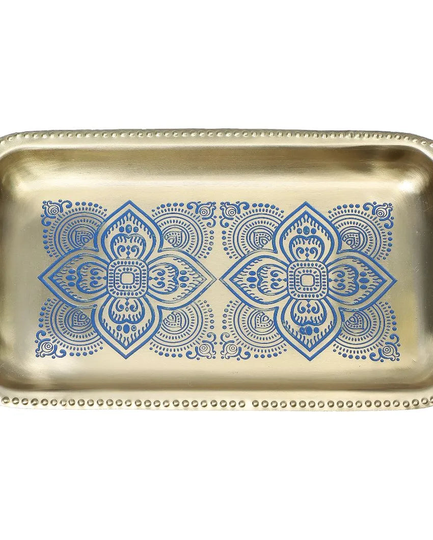 Dohar Brass Rectangular Tray Blue