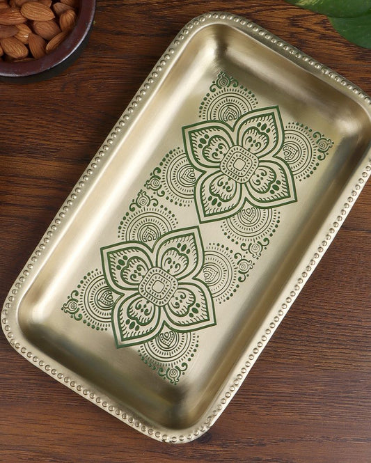Dohar Brass Rectangular Tray Green