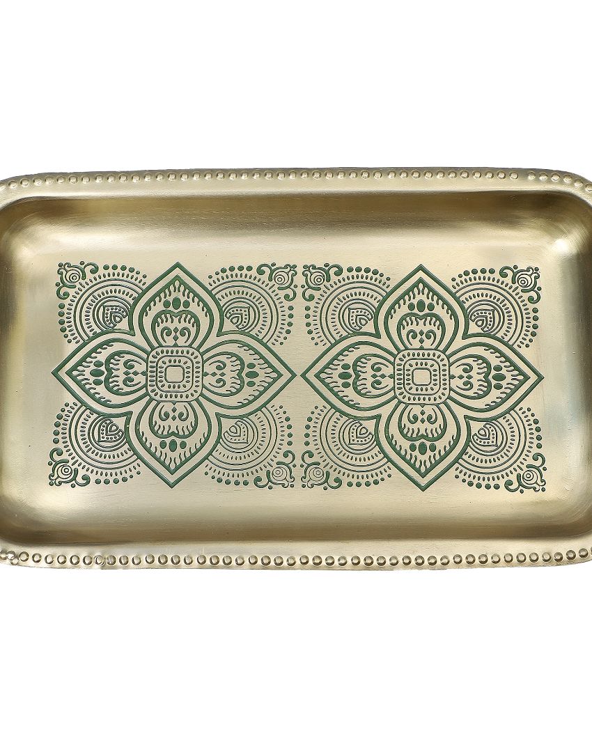 Dohar Brass Rectangular Tray Green