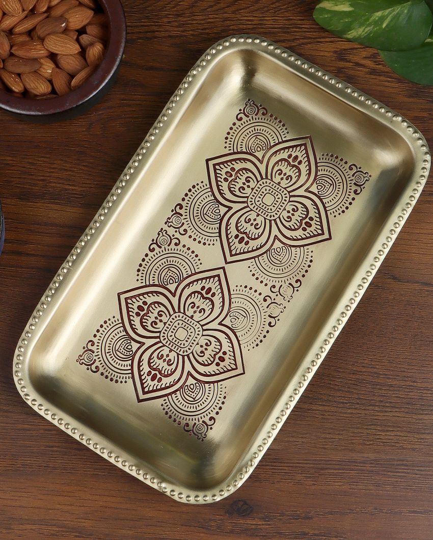 Dohar Brass Rectangular Tray Maroon