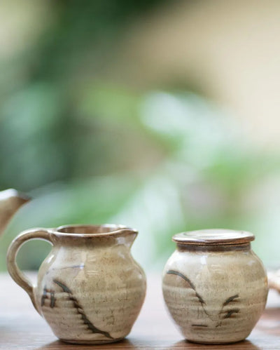 Off White Brown Sugar Ceramic Pot And Milk Jug