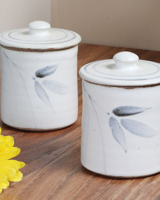 White & Blue Ceramic Jars | Set Of 2