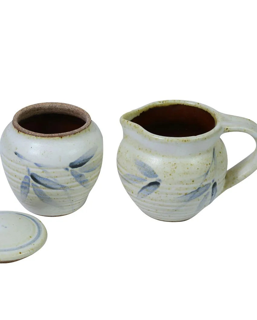 White & Blue Sugar Ceramic Pot Milk Jug Set