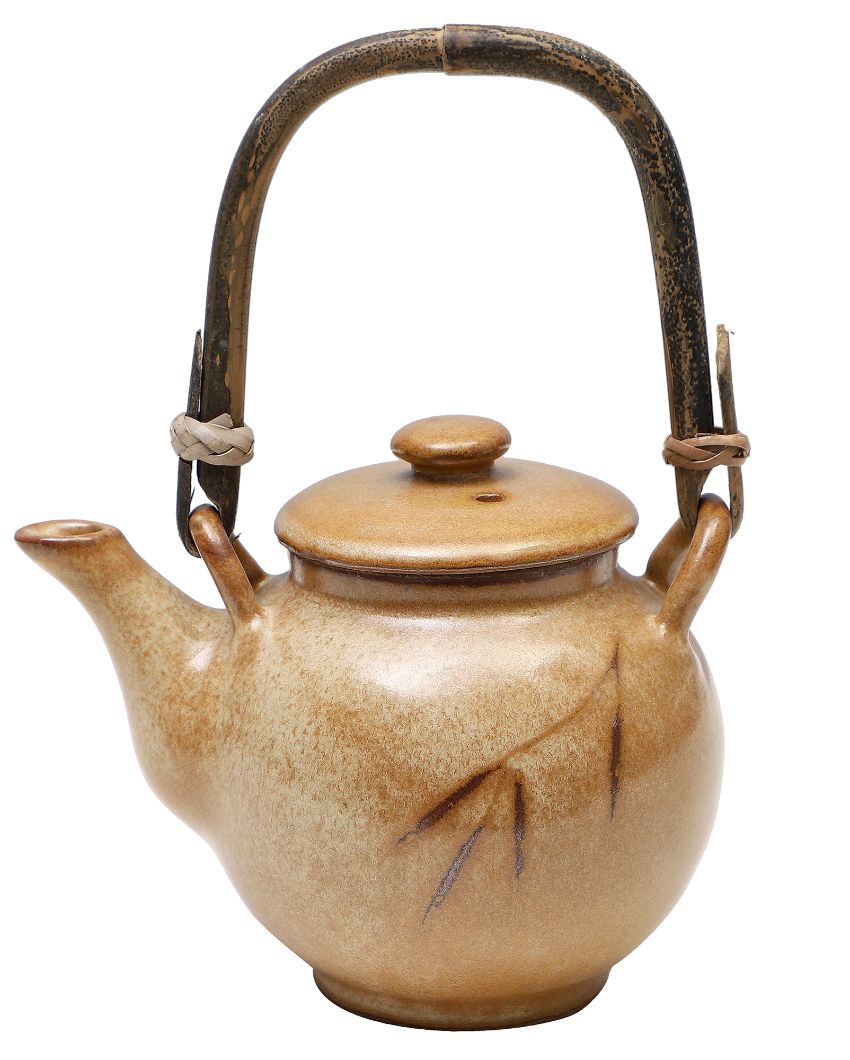 Yellow Cermaic Teapot With Cane Handle | 750ml