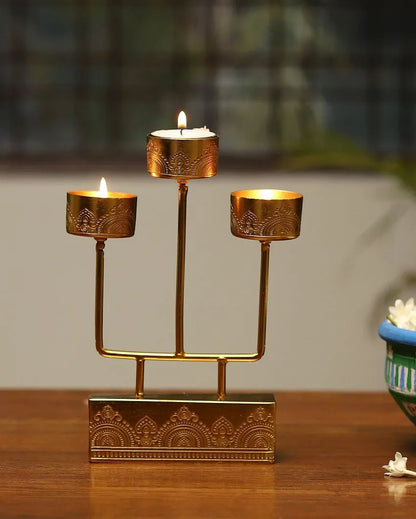 Dohar Brass Plated Tea Light Stand