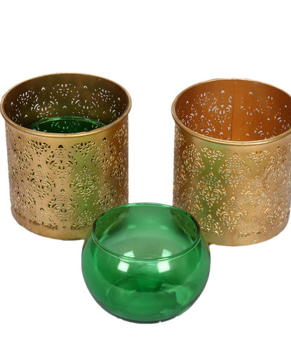 Gandhara Votive With Tea Light Holder | Set Of 2 Green