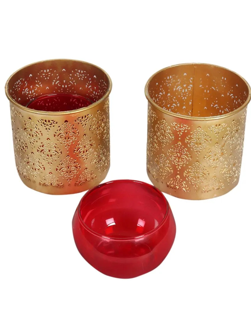 Gandhara Votive With Tea Light Holder | Set Of 2 Red