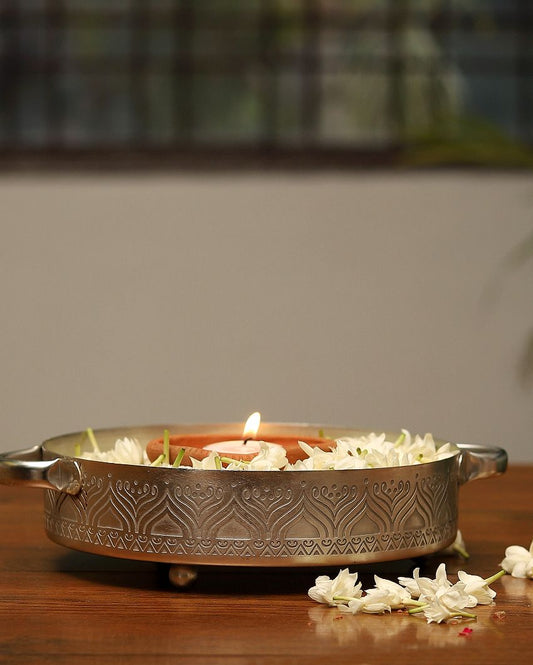Utsav Silver Plated Candle Tray With Handle
