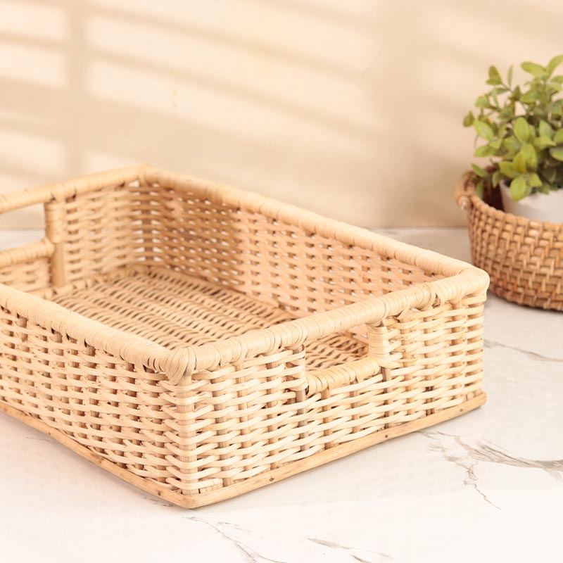 Joe Cane Handwoven Tray | 14 Inch, 21 x 12 Inch 14 x 14 Inch