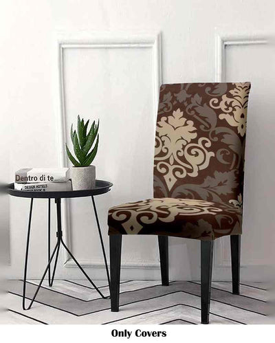 Brown Non Slip Dining Chair Covers Ethnic Motif Printed | 20 x 26 inches