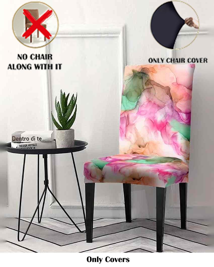 ONLY CHAIR COVER | Pink and Green Non Slip Dining Chair Covers Abstract Printed | 20 x 26 inches