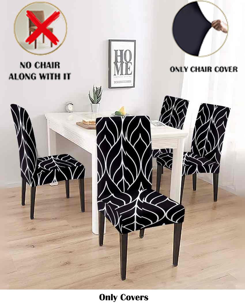 ONLY CHAIR COVER | Black and White Non Slip Dining Chair Covers Abstract Printed | 20 x 26 inches