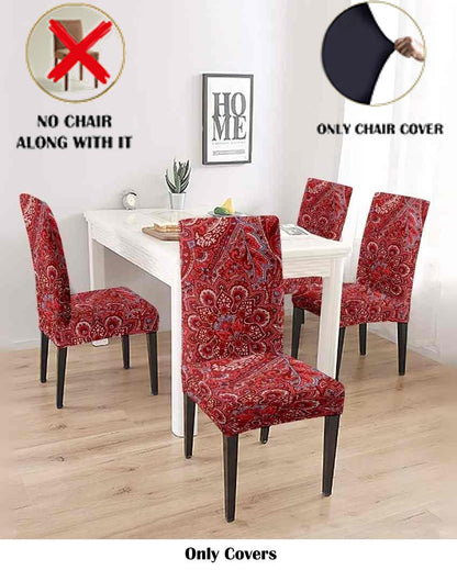 ONLY CHAIR COVER | Red Non Slip Dining Chair Covers Ethnic Motif Printed | 20 x 26 inches