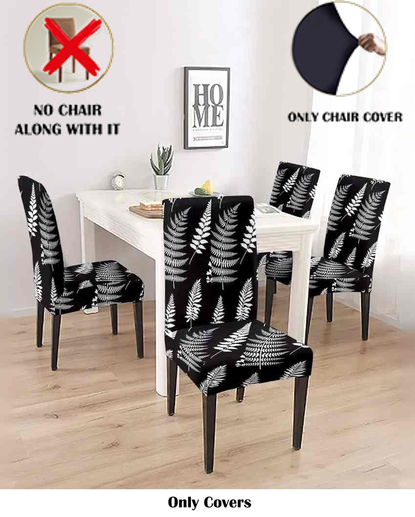 ONLY CHAIR COVER | Black and White Non Slip Dining Chair Covers Leaf Printed | Set of 4 | 20 x 26 inches