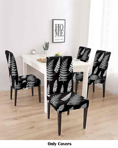 Black and White Non Slip Dining Chair Covers Leaf Printed | Set of 4 | 20 x 26 inches