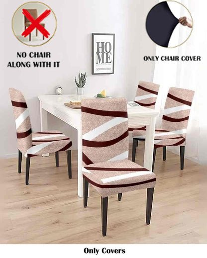 ONLY CHAIR COVER | Beige Non Slip Dining Chair Covers Abstract Printed | 20 x 26 inches