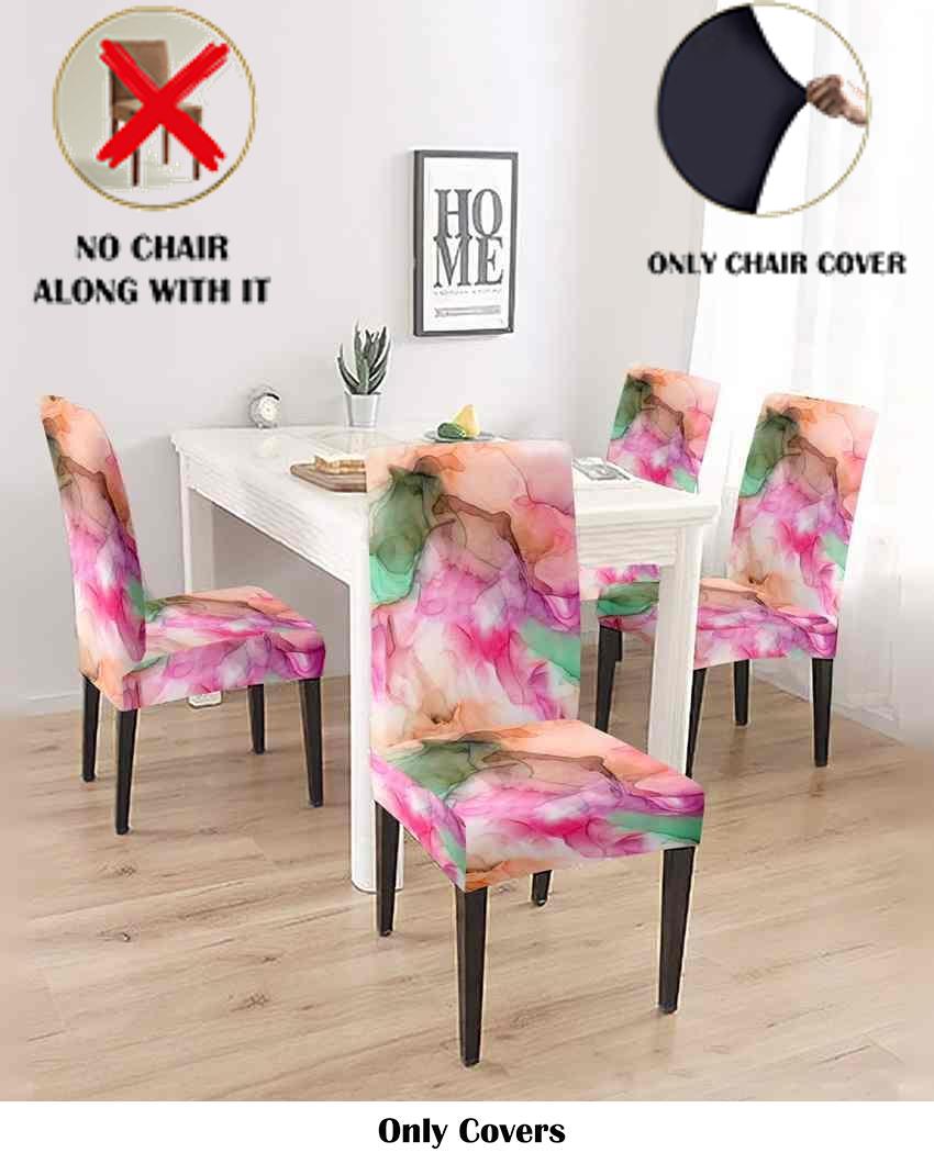 ONLY CHAIR COVER | Pink and Green Non Slip Dining Chair Covers Abstract Printed | 20 x 26 inches