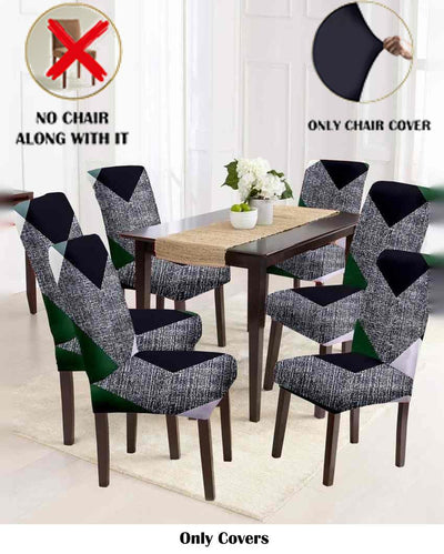 ONLY CHAIR COVER | Grey Non Slip Dining Chair Covers Geometric Printed | Set of 6 | 20 x 26 inches