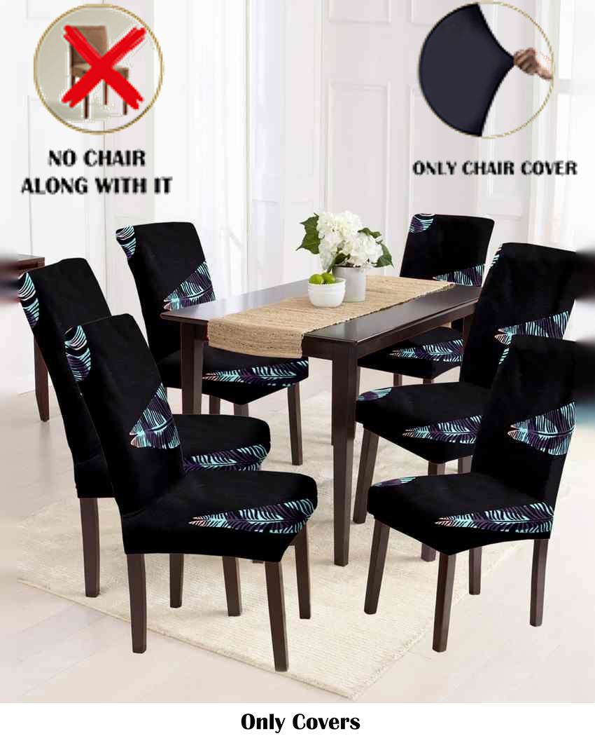 ONLY CHAIR COVER | Black and Blue Non Slip Dining Chair Covers Tropical Printed | 20 x 26 inches