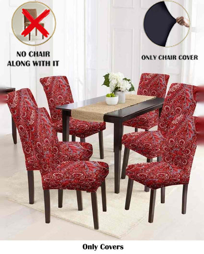 ONLY CHAIR COVER | Red Non Slip Dining Chair Covers Ethnic Motif Printed | 20 x 26 inches