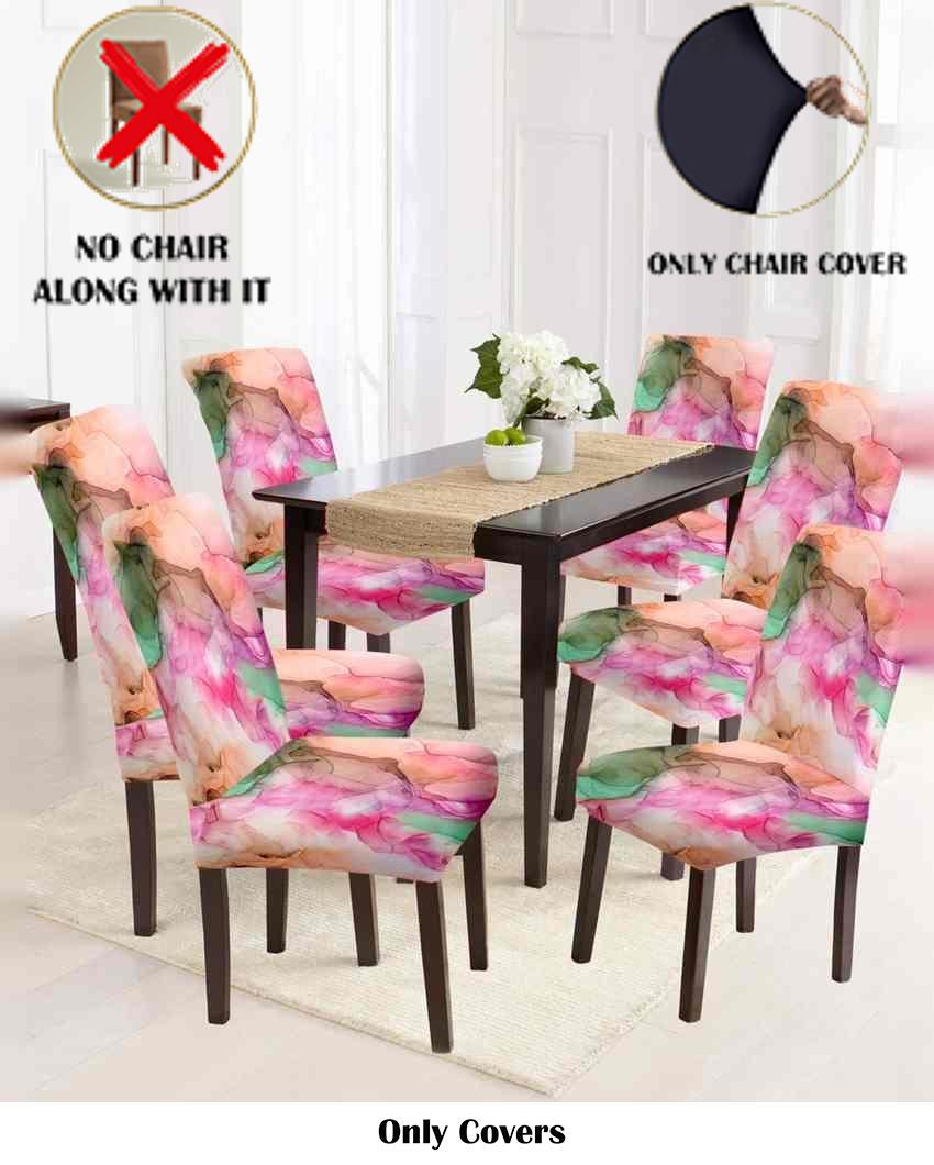 ONLY CHAIR COVER | Pink and Green Non Slip Dining Chair Covers Abstract Printed | 20 x 26 inches