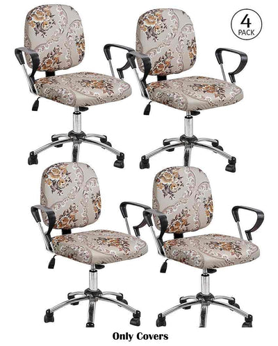 Beige Polyester Stretchable Elastic Ethnic Printed Office Chair Covers | 18 x 18 inches