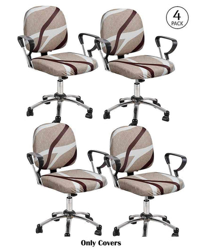 Beige Polyester Stretchable Elastic Digital Printed Office Chair Covers | 18 x 18 inches