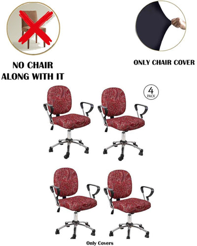 ONLY CHAIR COVER | Maroon Polyester Stretchable Elastic Ethnic Printed Office Chair Covers | 18 x 18 inches