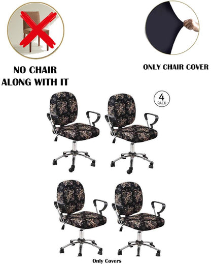 ONLY CHAIR COVER | Black Polyester Stretchable Elastic Ethnic Printed Office Chair Covers | 18 x 18 inches