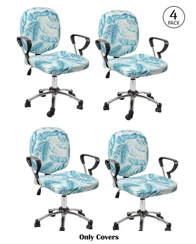 Blue Polyester Stretchable Elastic Floral Printed Office Chair Covers | 18 x 18 inches