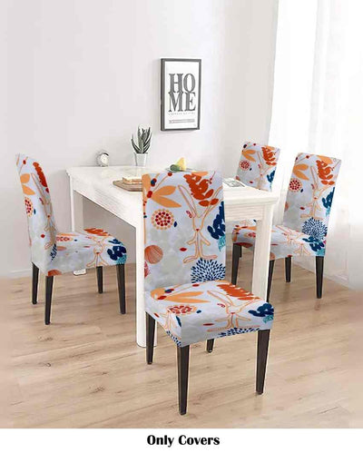 Abstract Print White and Orange Chair Covers | Set of 4 | 18 x 18 inches