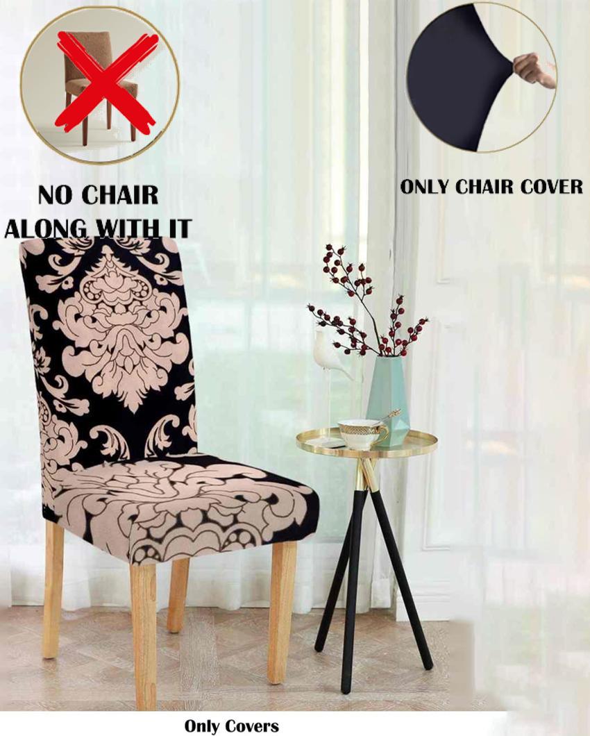 ONLY CHAIR COVER | Beige and Black Ethnic Motif Printed Chair Covers | 18 x 18 inches