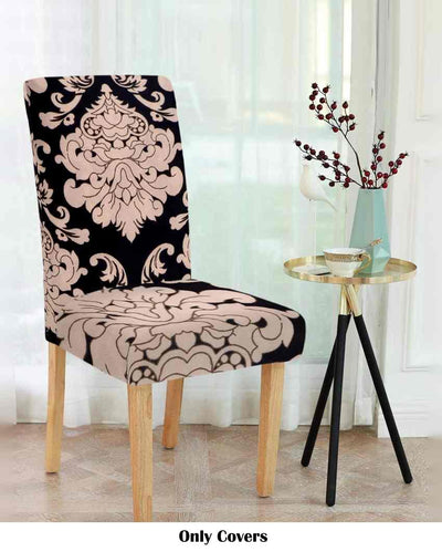 Beige and Black Ethnic Motif Printed Chair Covers | 18 x 18 inches