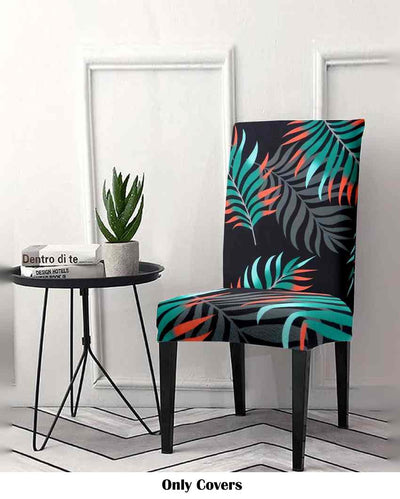 Black and Teal Leaf Printed Chair Covers | 18 x 18 inches