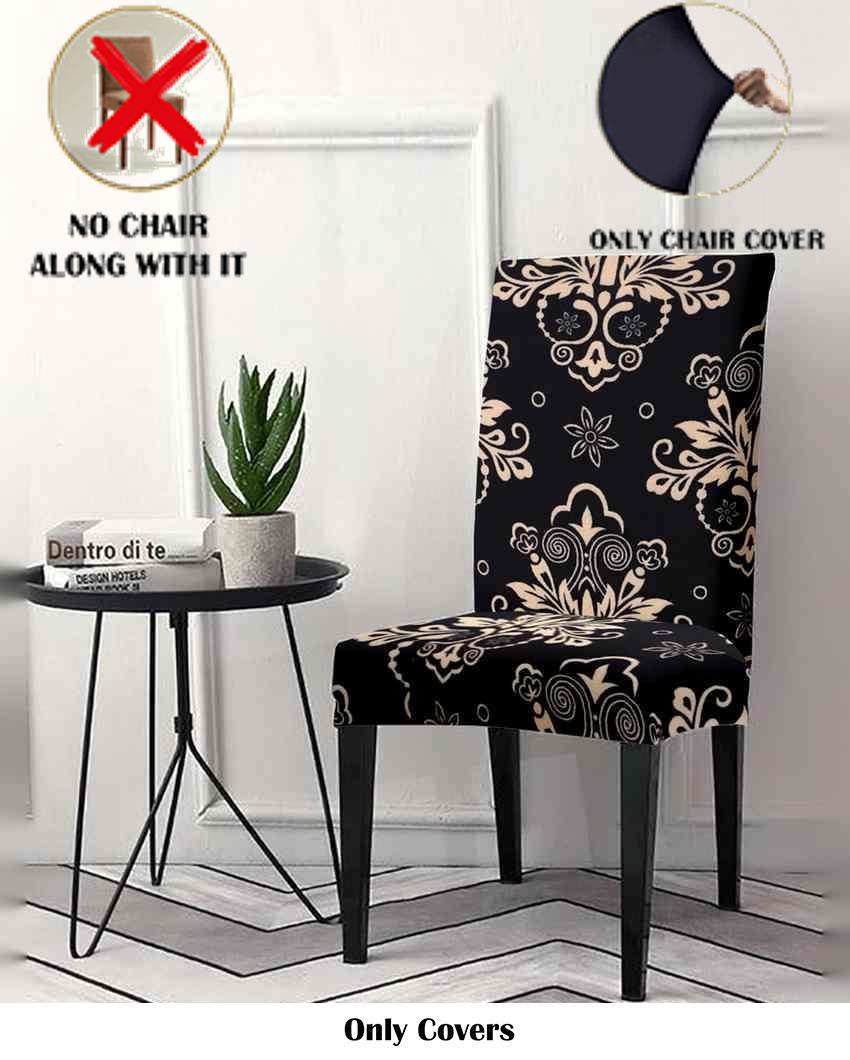 ONLY CHAIR COVER | Black and Beige Ethnic Motif Printed Chair Covers | 18 x 18 inches