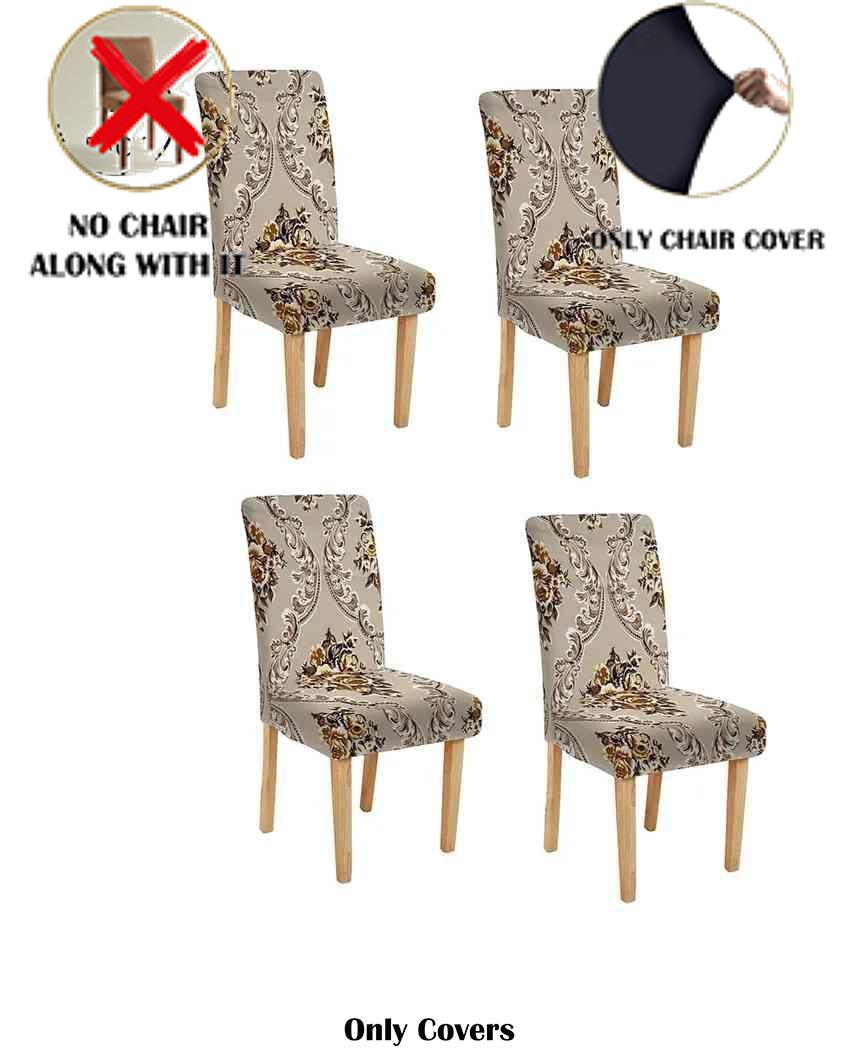 ONLY CHAIR COVER | Taupe Ethnic Motif Printed Chair Covers | Set of 4 | 18 x 18 inches