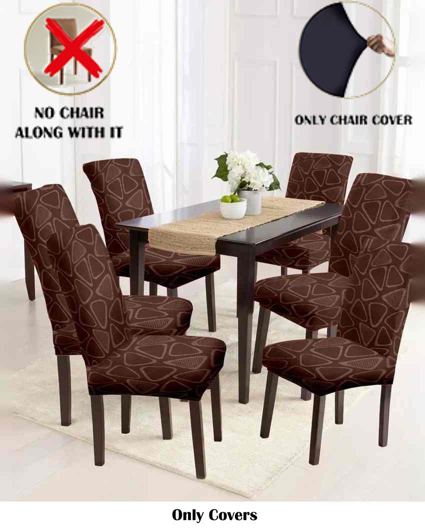 ONLY CHAIR COVER | Brown Abstract Printed Chair Covers | Set of 6 | 18 x 18 inches