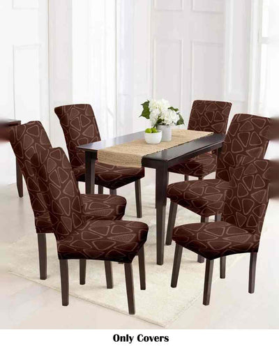 Brown Abstract Printed Chair Covers | Set of 6 | 18 x 18 inches