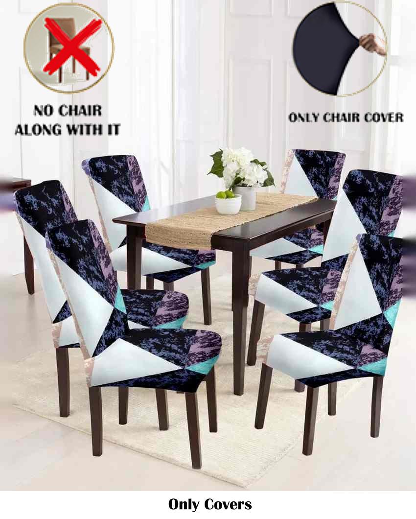 ONLY CHAIR COVER | Blue and Purple Abstract Printed Chair Covers | Set of 6 | 18 x 18 inches