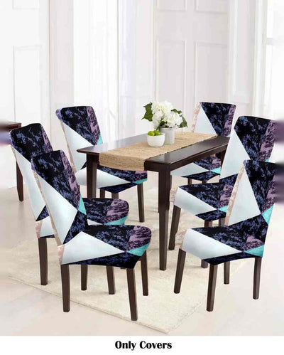 Blue and Purple Abstract Printed Chair Covers | Set of 6 | 18 x 18 inches