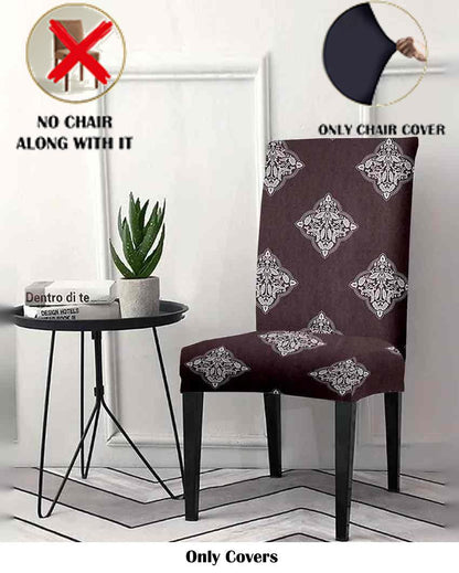 ONLY CHAIR COVER | Brown and White Ethnic Motif Printed Chair Covers | 18 x 18 inches