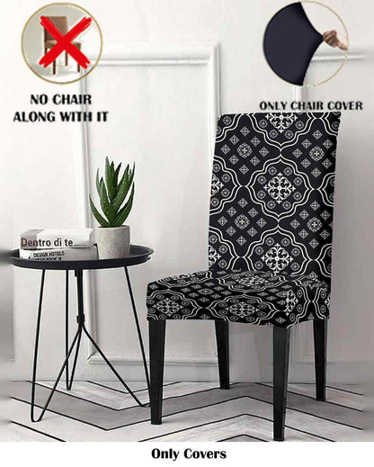 ONLY CHAIR COVER | Black and White Ethnic Motif Printed Chair Covers | 18 x 18 inches