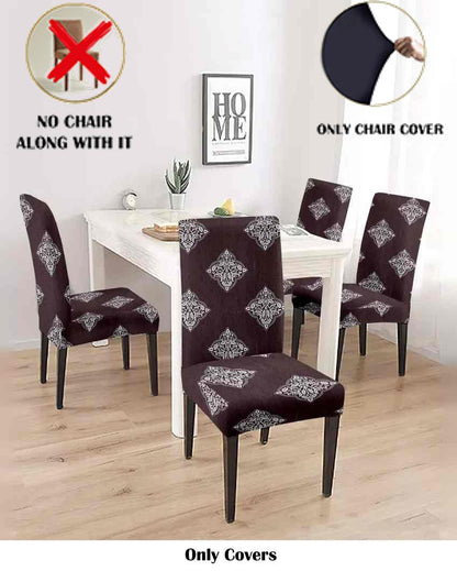 ONLY CHAIR COVER | Brown and White Ethnic Motif Printed Chair Covers | 18 x 18 inches