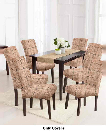 Beige Checkered Printed Chair Covers | 18 x 18 inches