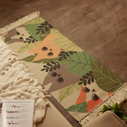 Green Leaves With Puppet Printed Cotton Bedside Runner | 54 x 22 inches