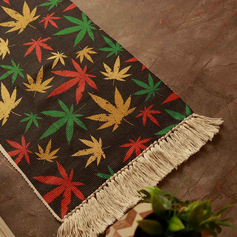 Colorful Leaves Printed Cotton Bedside Runner | 54 x 22 inches