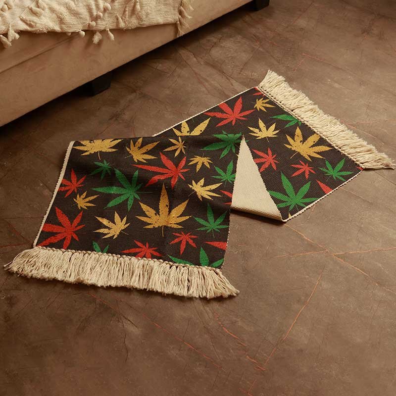 Colorful Leaves Printed Cotton Bedside Runner | 54 x 22 inches